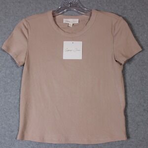 Gypsy + Jade Ribbed Knit Crewneck TShirt Taupe Basic Casual Women's‎ Medium